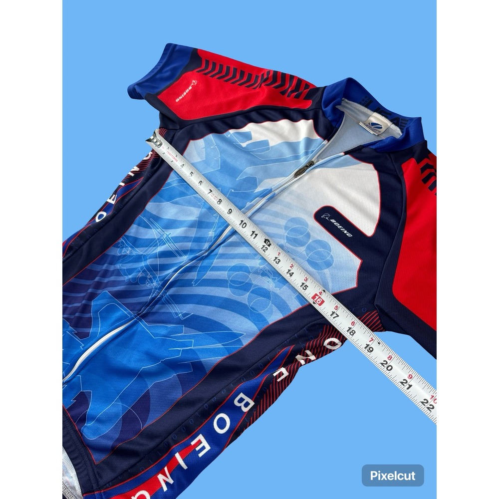 Voler One Boeing Cycling Jersey Mens Blue Red White Full Zip Short Sleeve Top - Picture 6 of 12